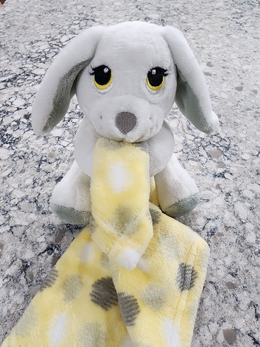 Plush Puppy Bunny Lovey Security with Yellow Polka-Dot Blanket